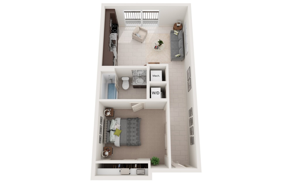 Andros - 1 bedroom floorplan layout with 1 bathroom and 541 square feet