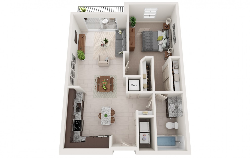 Antigua - 1 bedroom floorplan layout with 1 bath and 758 square feet.