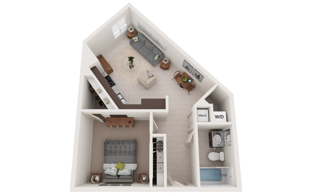 Bimini - 1 bedroom floorplan layout with 1 bathroom and 704 square feet