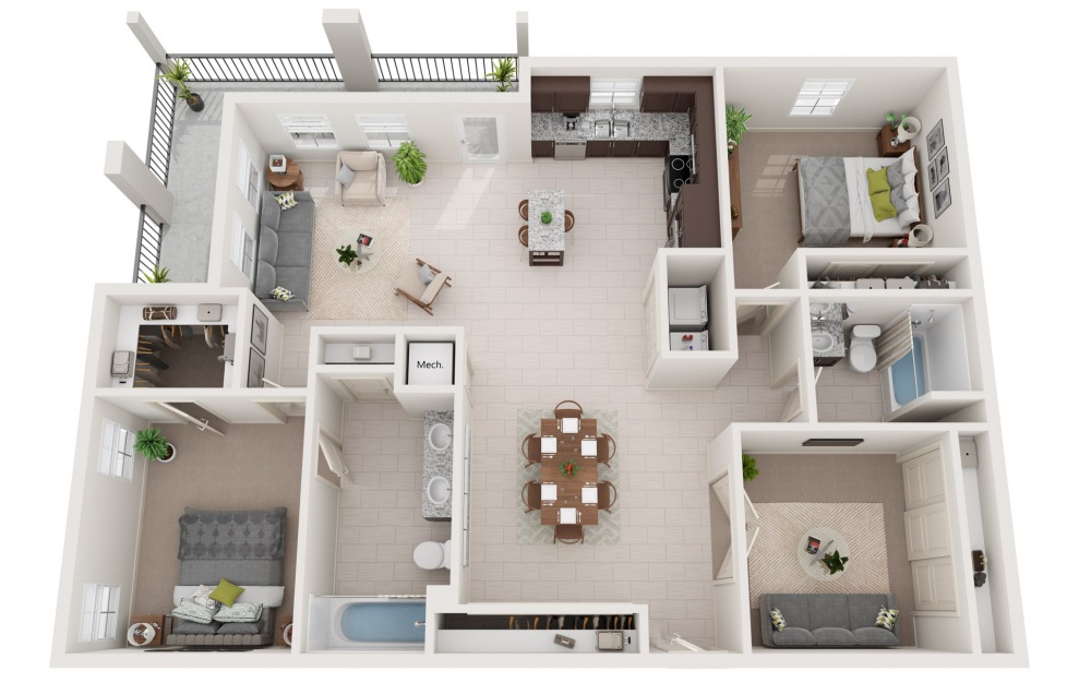 Trinidad - 3 bedroom floorplan layout with 2 baths and 1413 square feet.