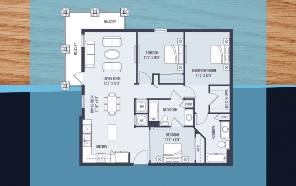 Barbados - 3 bedroom floorplan layout with 2 baths and 1187 square feet. Barbados - 3 bedroom floorplan layout with 2 baths and 1187 square feet.