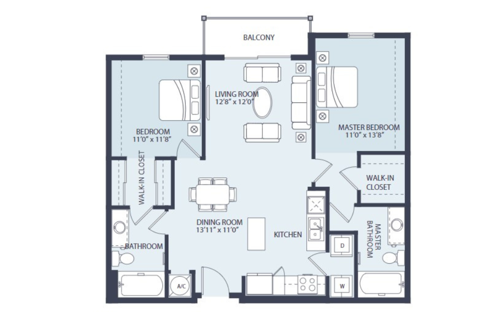Bermuda - 2 bedroom floorplan layout with 2 baths and 1115 square feet.